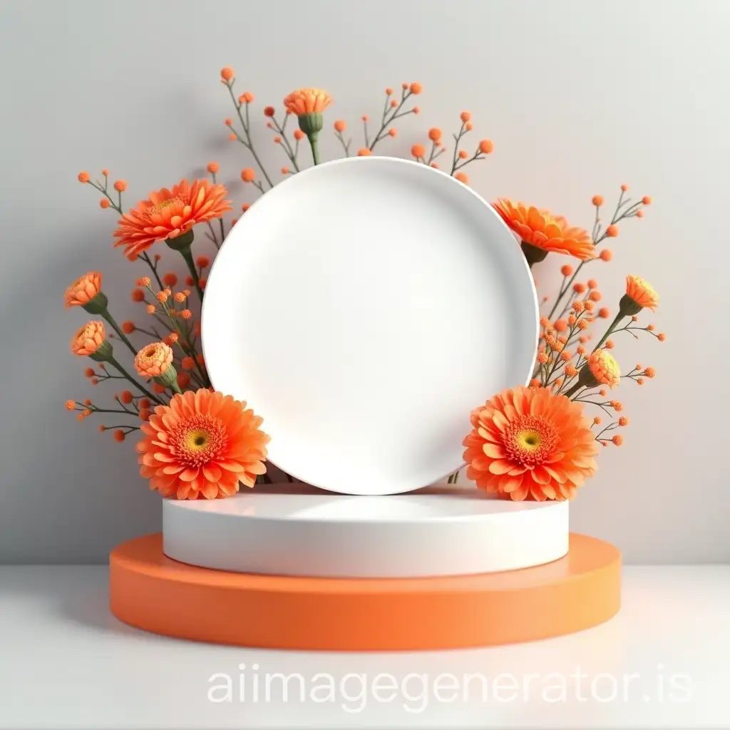 Elegant-Flower-Arrangement-on-a-White-Tray-with-Orange-Display-Platforms