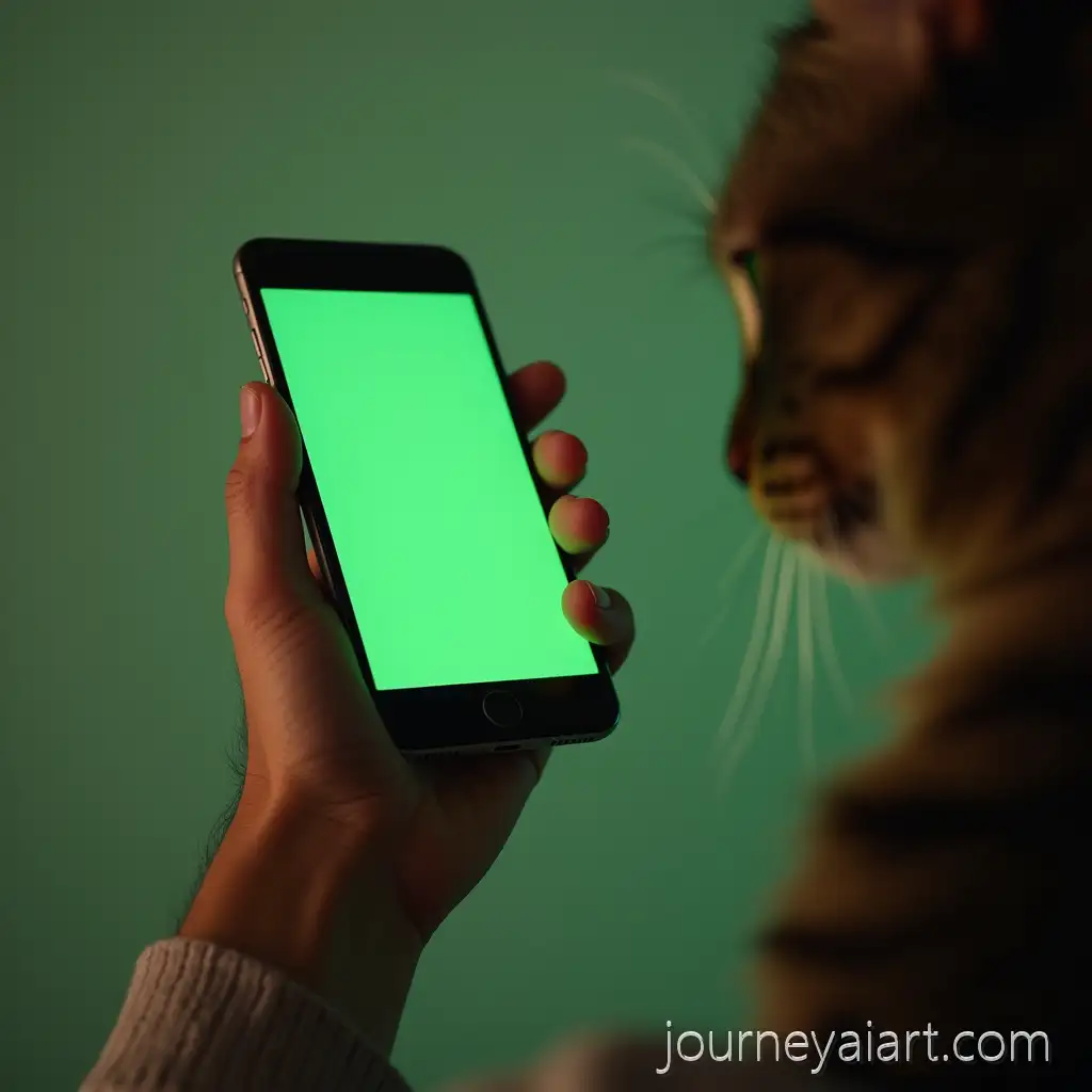 Cats-Hand-Holding-Phone-with-GreenCats-Hand-Holding-Phone-Screen-Display