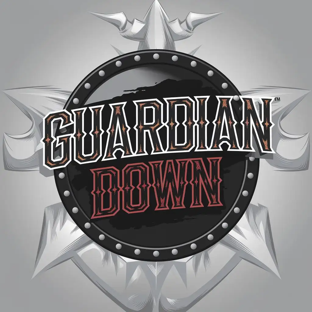 LOGO Design for Guardian Down Black Red Viking Shield with Bold Lettering on Clear Background