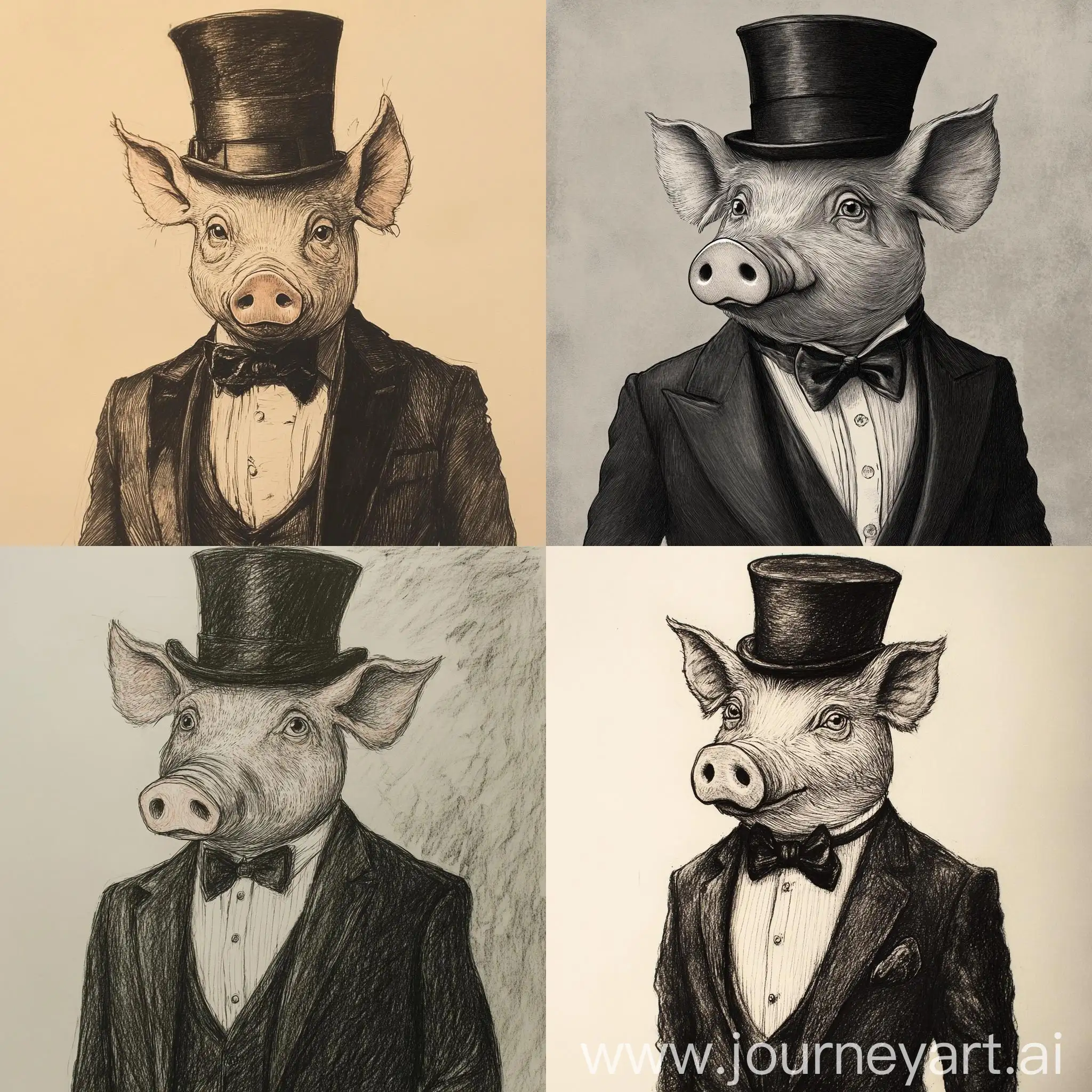 Elegant-Pig-in-Tuxedo-and-Top-Hat-Drawing