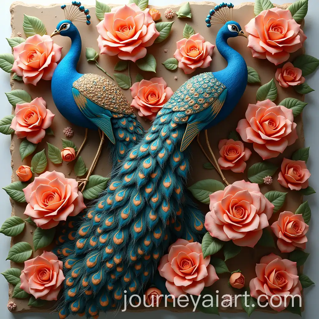 3D-Peacock-Perched-on-Roses-in-Vibrant-Garden-Setting