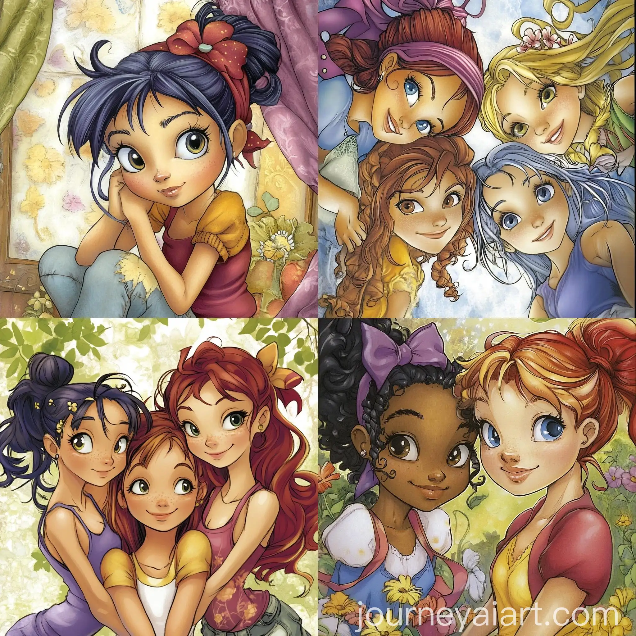 Group-of-Five-Girls-in-Witch-Hats-and-Costumes