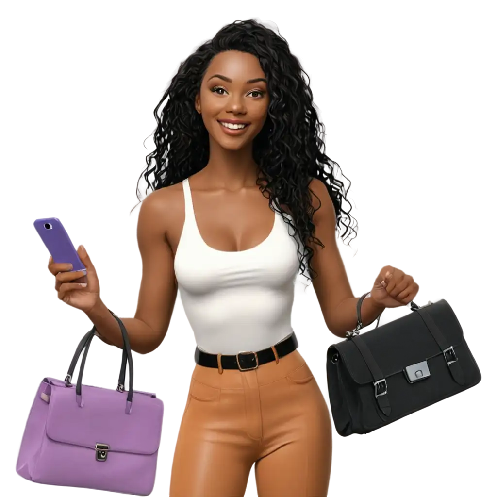 Vibrant-Black-Woman-Avatar-PNG-Metaverse-Style-Fashion-with-Fine-Clothing-and-Channel-Bag