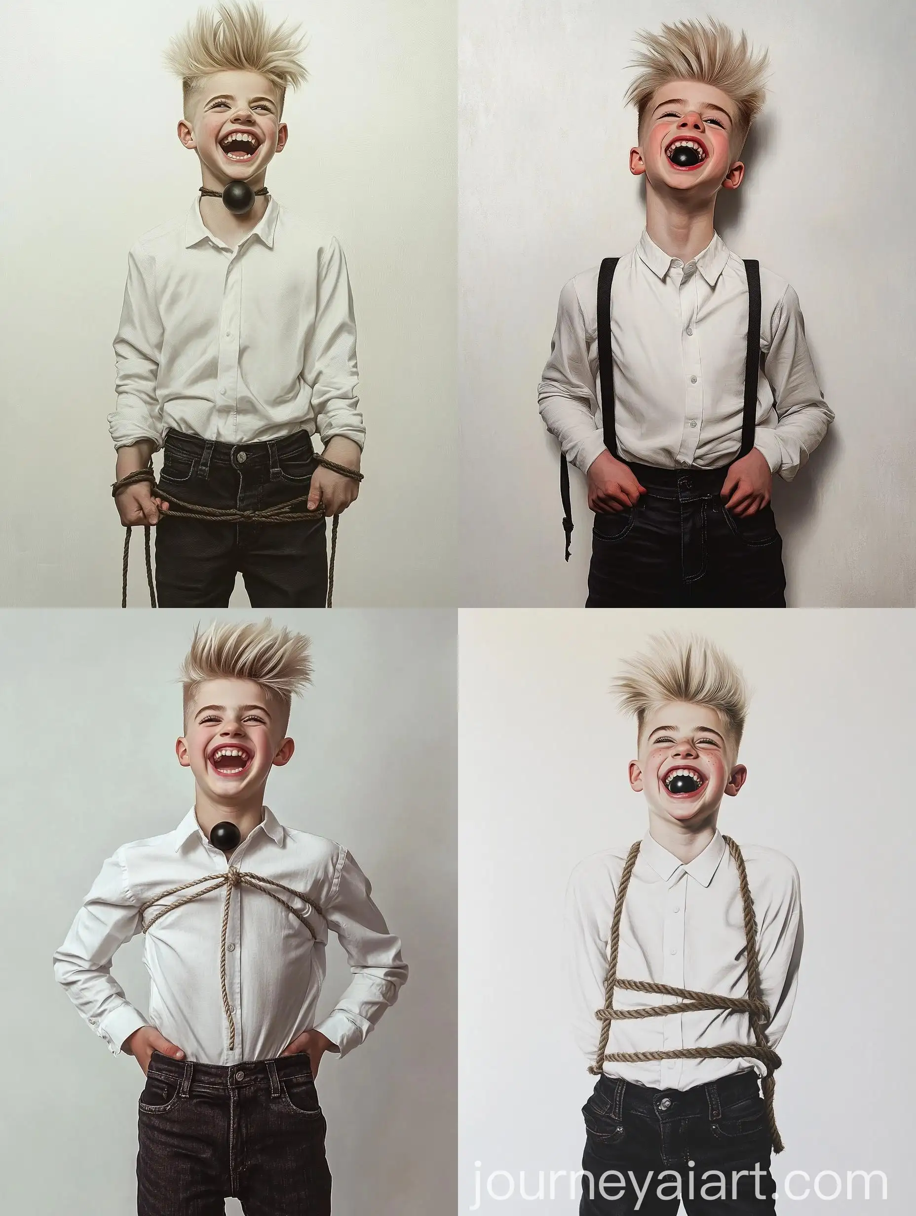 Boy-in-White-Shirt-with-RopeTied-Hands-Laughing-Portrait