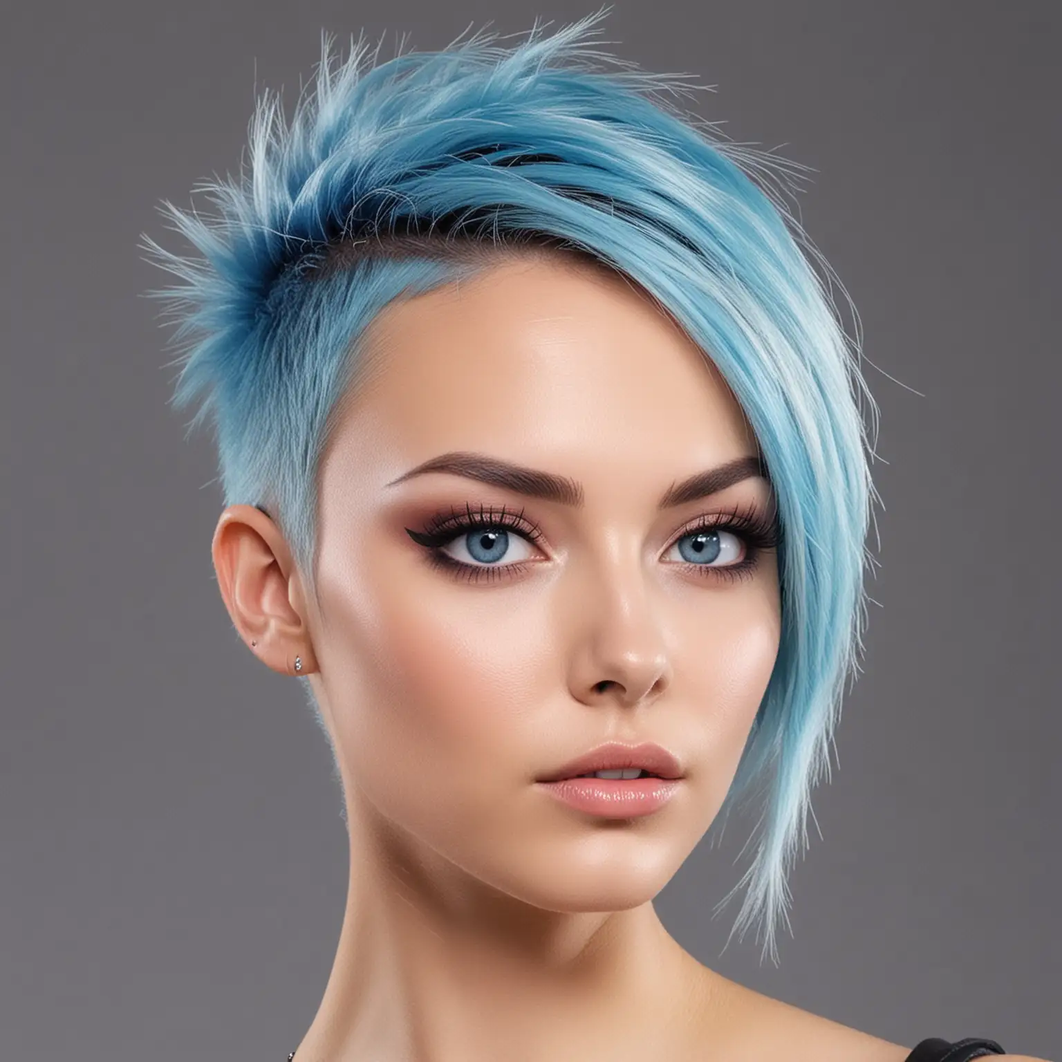 Rebellious Punk Style with Bright Mohawk Hair and Intense Blue Eyes