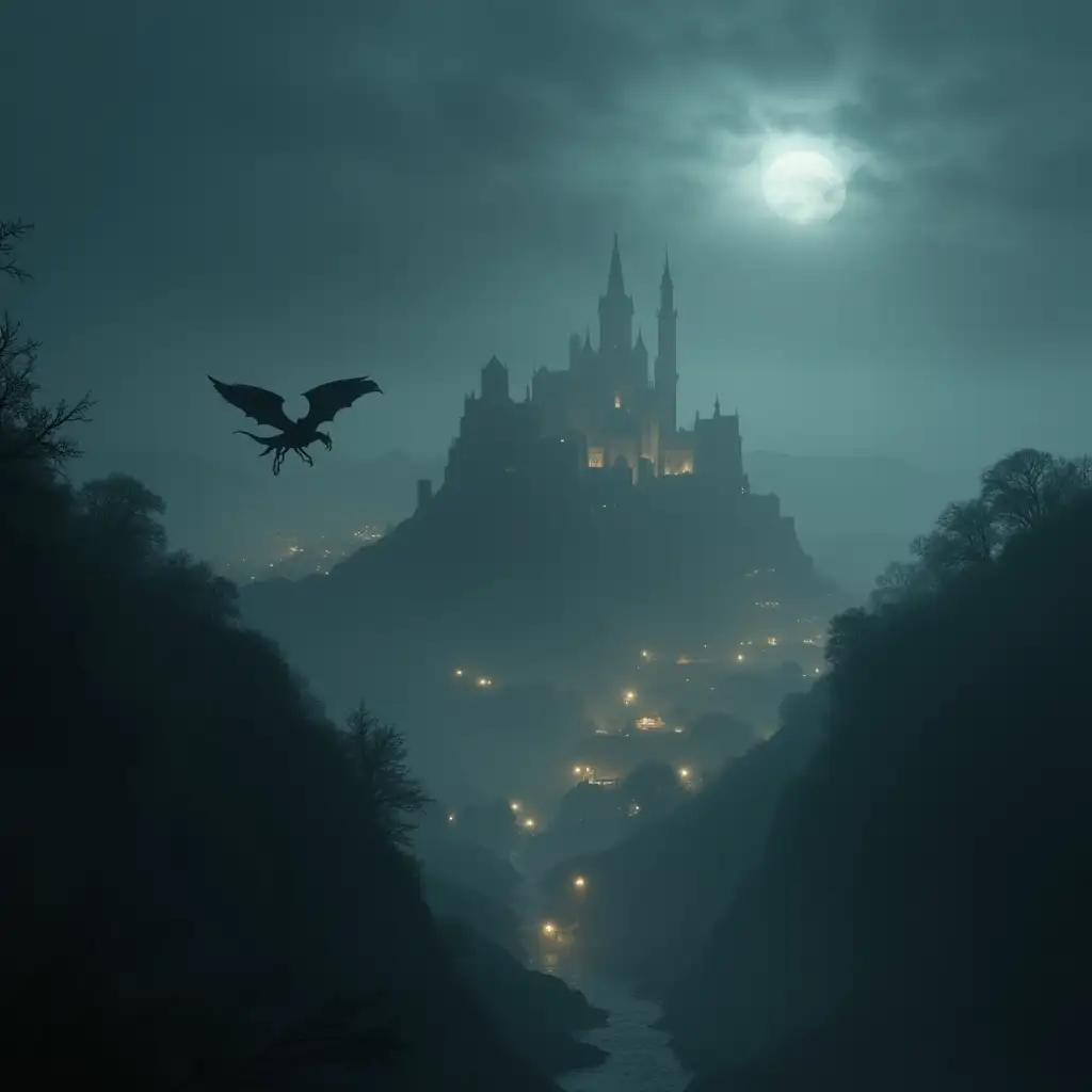 Dark-Fantasy-Nighttime-View-of-Ancient-City-from-Broken-Flying-Gramophone