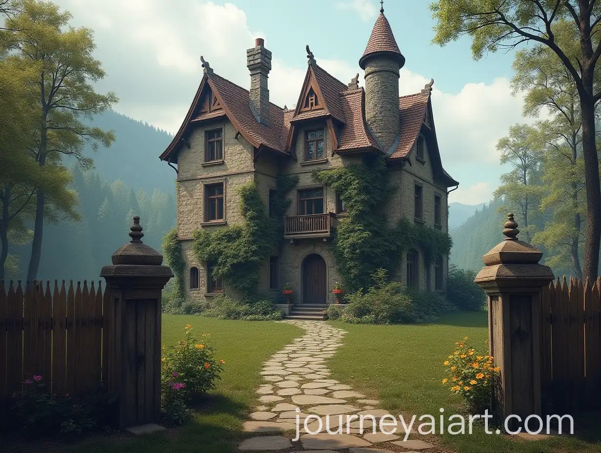 Fantasy-TwoStory-Medieval-Estate-Surrounded-by-a-Fence