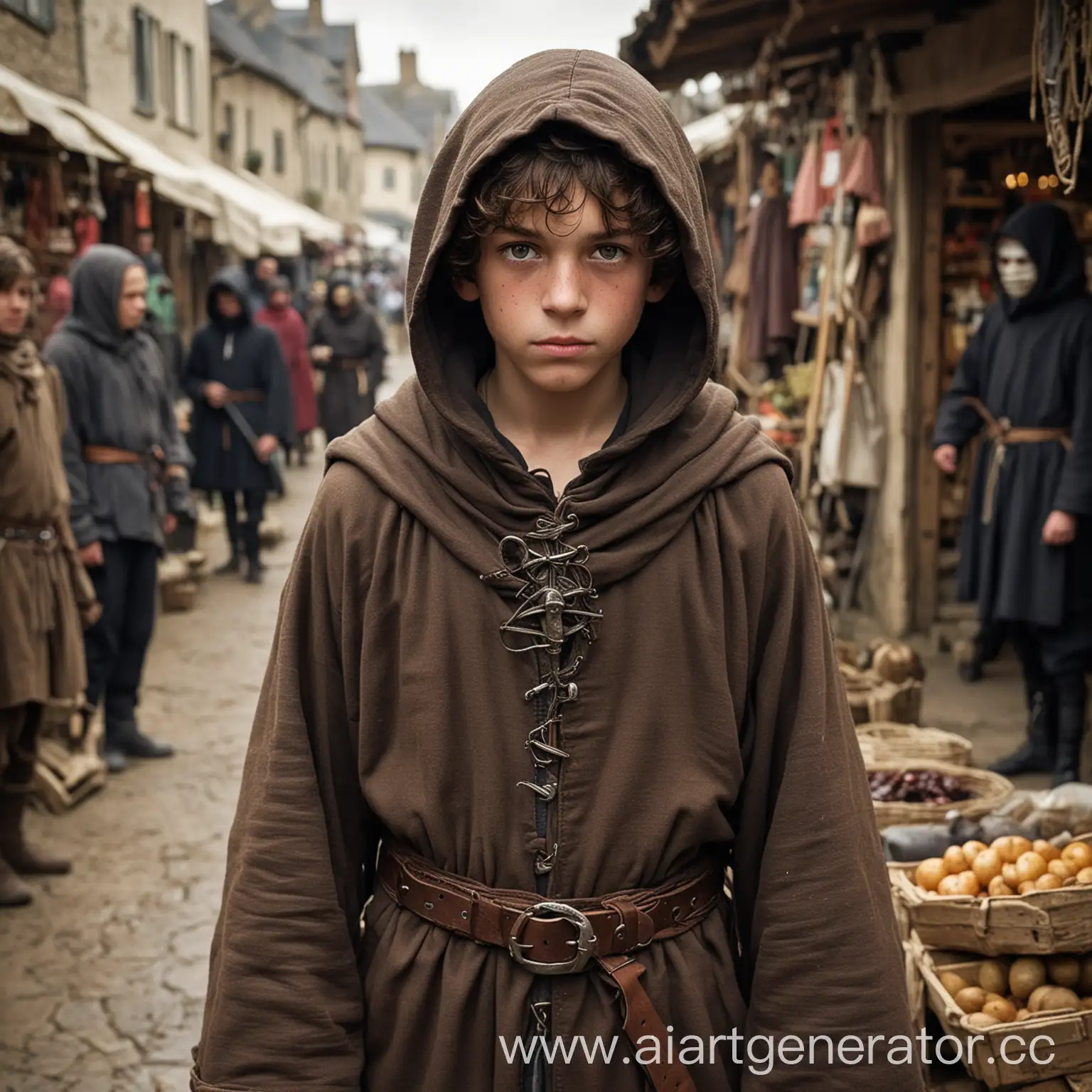 Mysterious-Young-Boy-in-Dark-Cloak-at-Village-Market