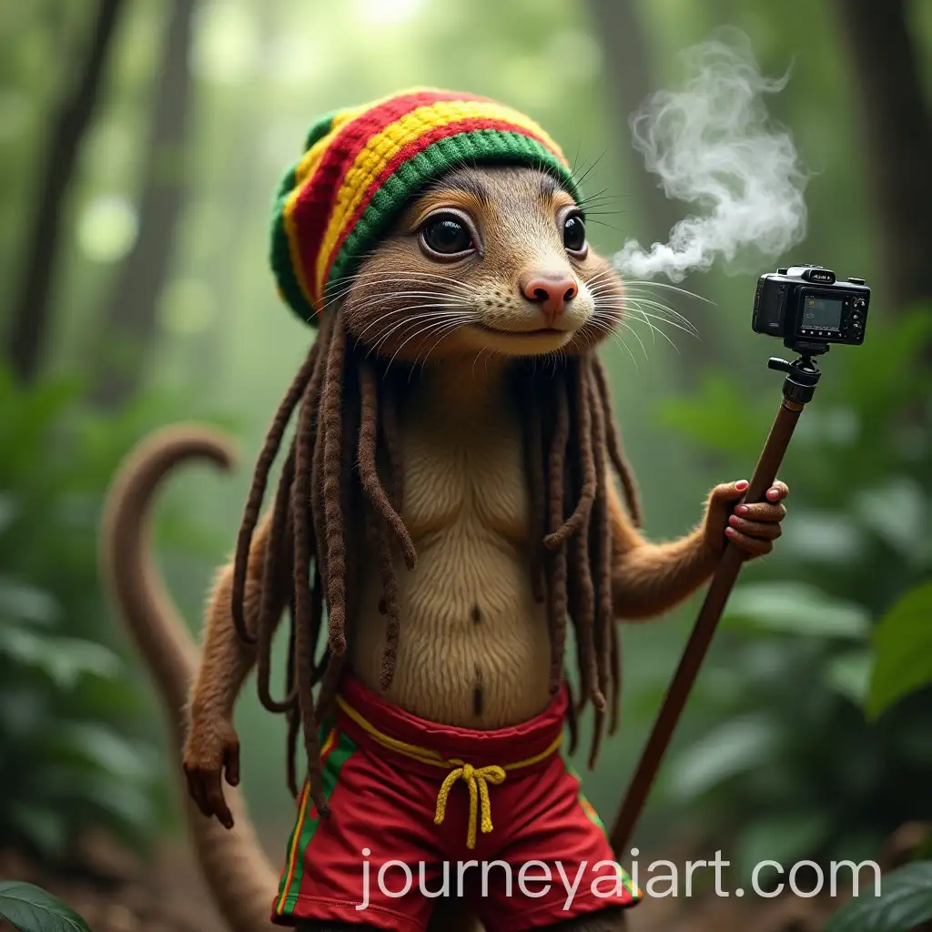 PhotorealAI-Image-Expansionistic-Jamaican-Mongoose-in-Rastafarian-Outfit-Vlogging-in-Tropical-Jungle
