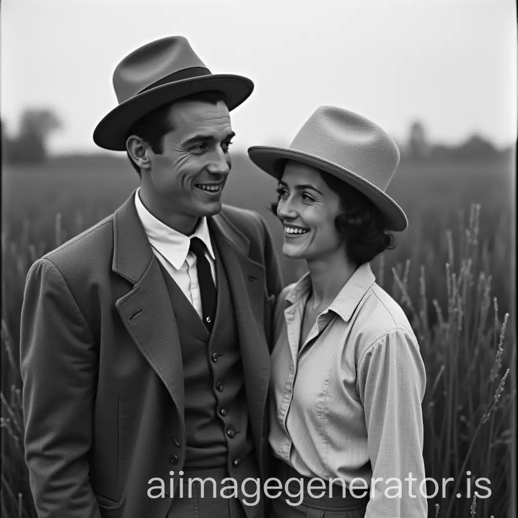 photo noir and white of a white French peasant couple in Charente in the 30s