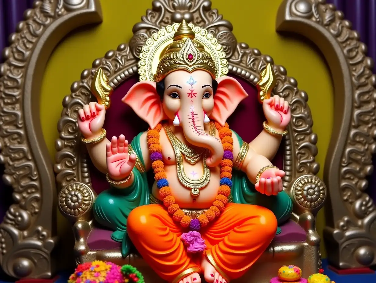 Colorful-Celebration-of-Ganesh-Chaturthi-with-Lord-Ganesha-and-Modak-Sweets