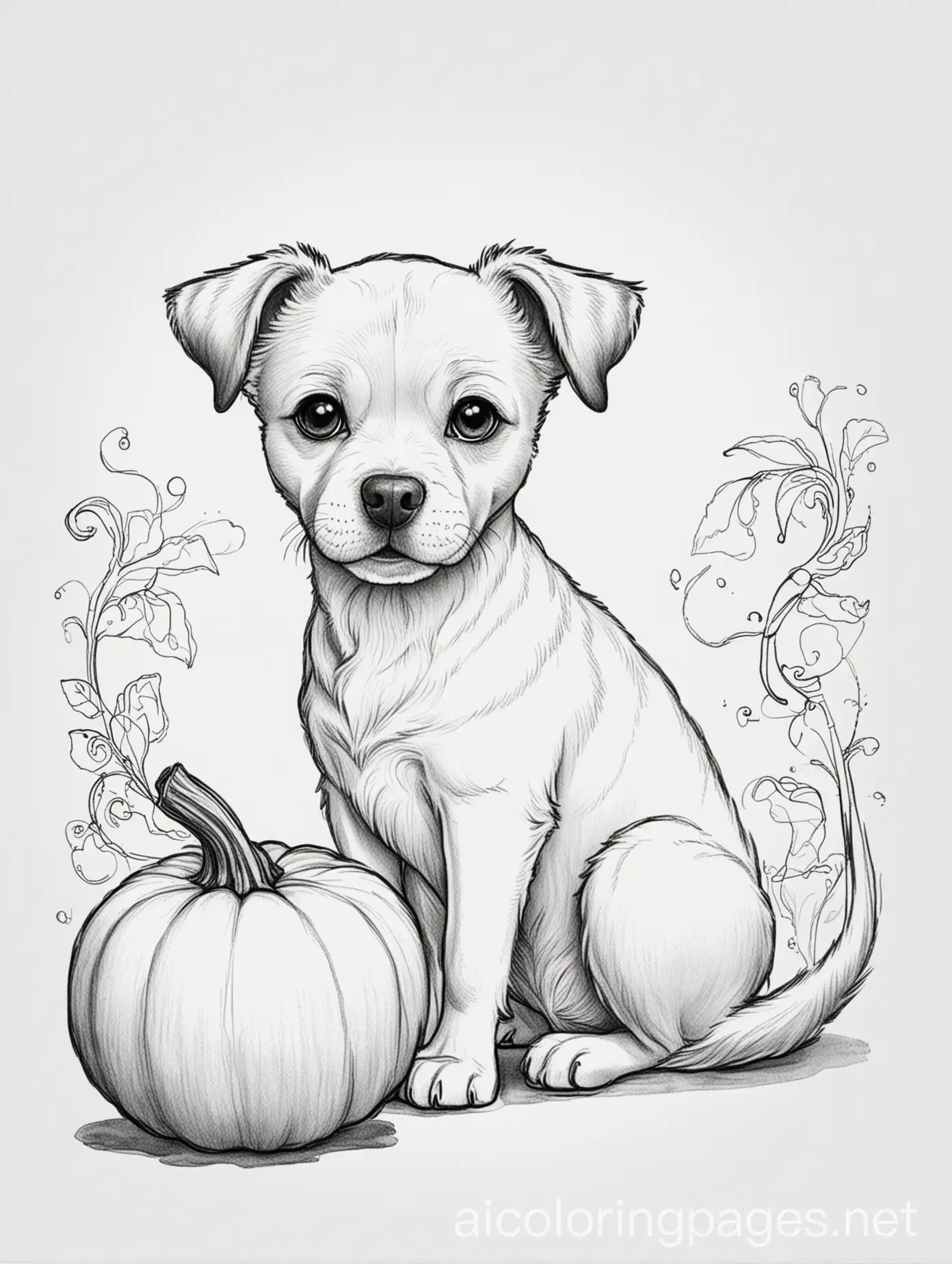 Simple-Line-Drawing-of-a-Dog-with-a-Pumpkin-for-Kids-Coloring