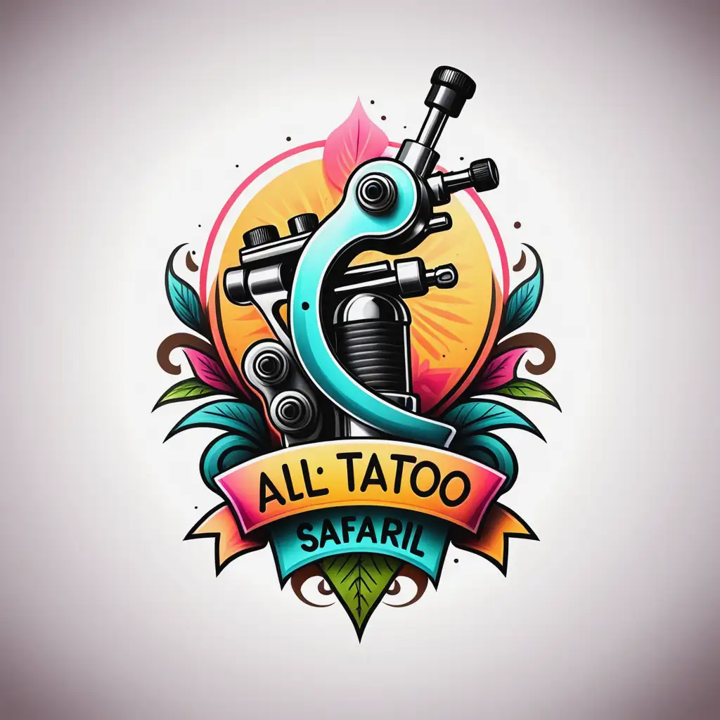 Ali-Tattoo-Safari-Logo-with-Tattoo-Machine-and-Vibrant-Font