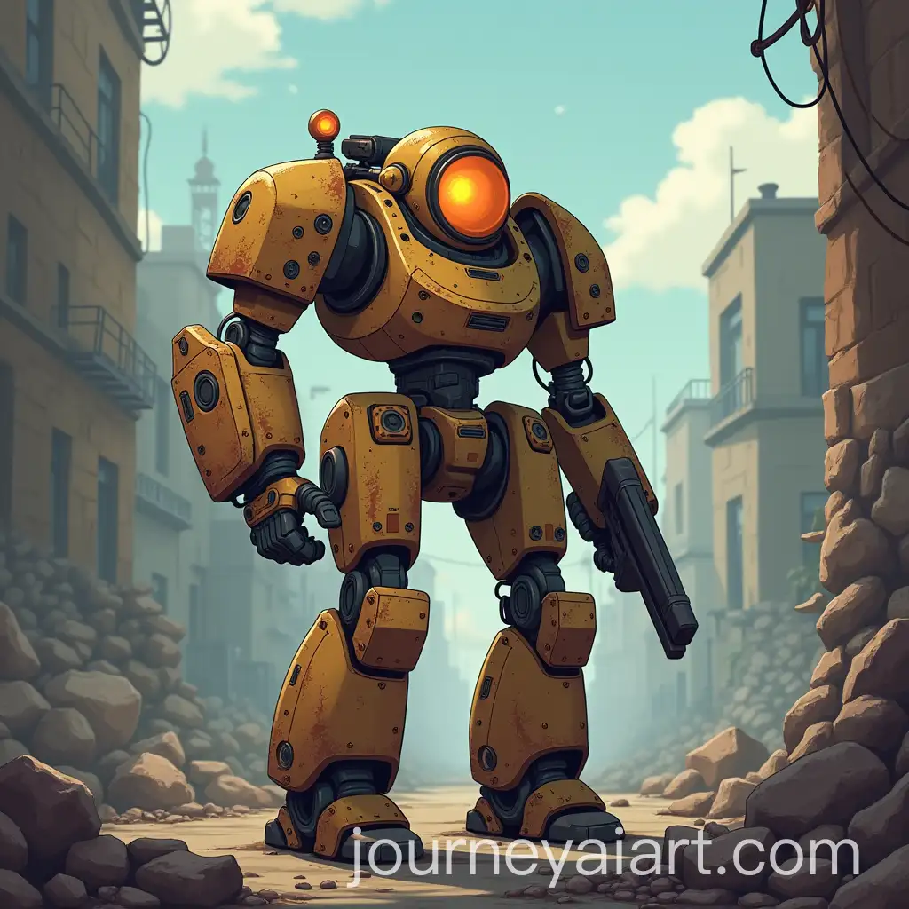 Cartoon-RPG-Robot-Soldier-in-a-Ruined-City-Landscape