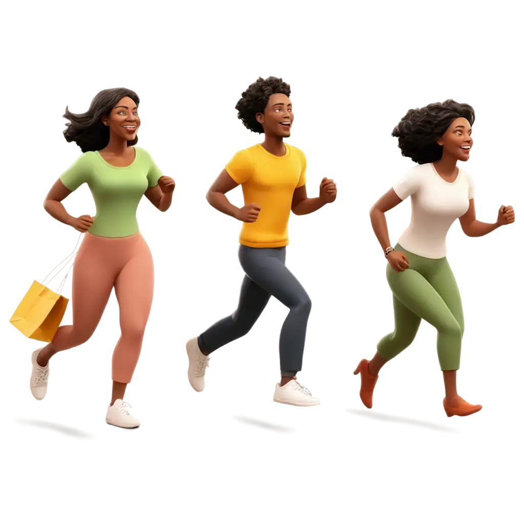 Cartoon-PNG-Image-Three-Blackskinned-People-Joyfully-Running-Towards-a-Supermarket