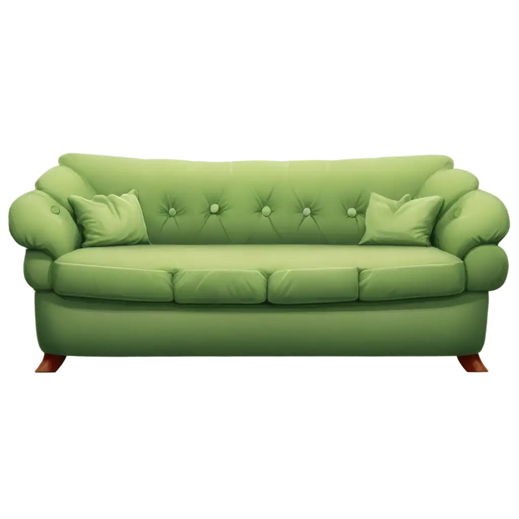 Cozy-Beautiful-Comfortable-Green-Sofa-with-Pillows-in-Cartoon-Style-PNG-Image