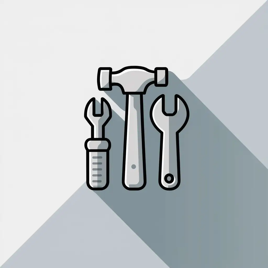 Cartoon Tools Hammer Screwdriver and Wrench on Plain Background