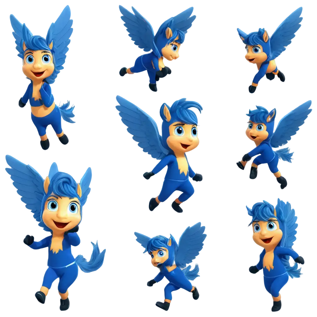 Anthropomorphic-Pegasus-in-Blue-Sportswear-PNG-with-Multiple-Emotions-Versatile-6Image-Set-for-Creative-Projects