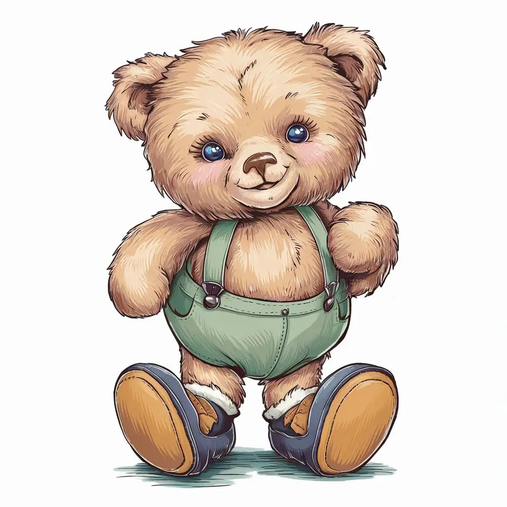 Adorable-Teddy-Bear-Standing-Anthropomorphically-in-Suspenders-and-BigToed-Shoes