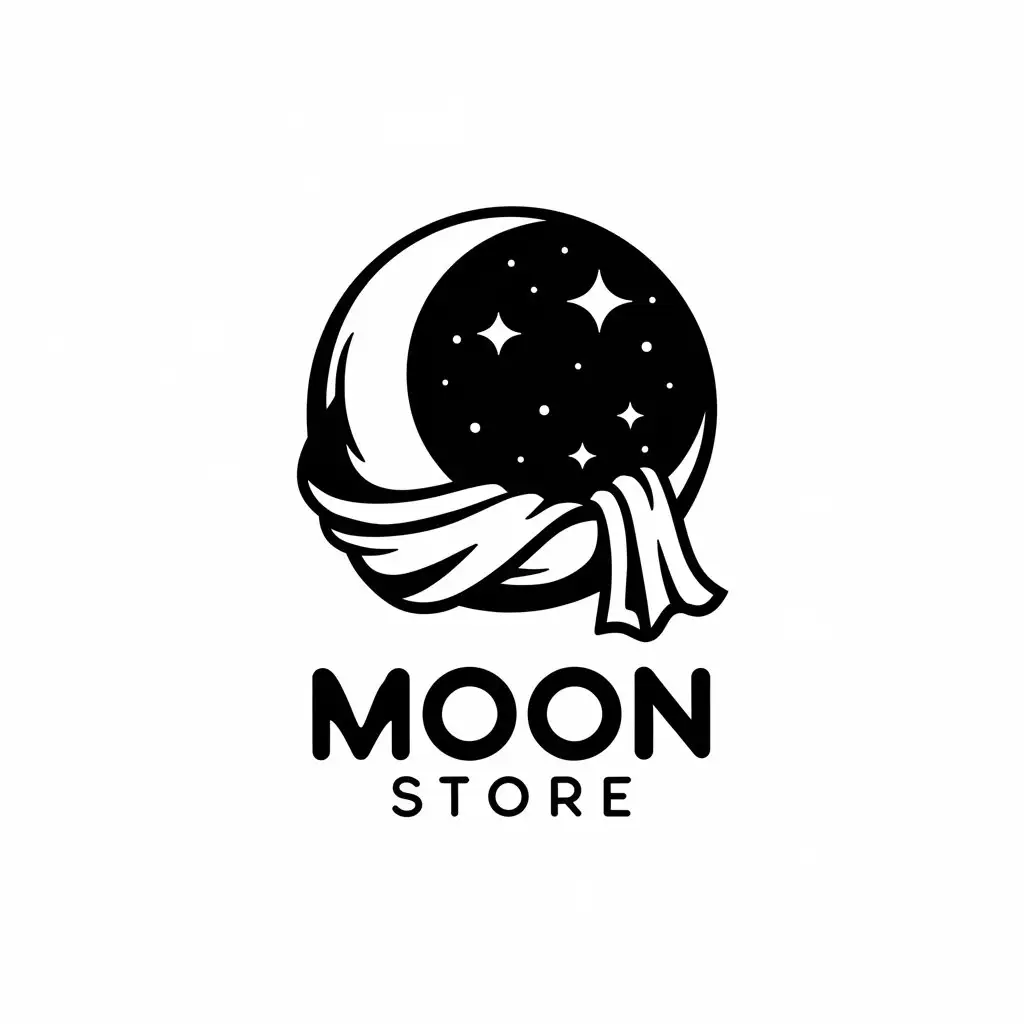 LOGO Design For Moon Store Minimalistic Moon Symbol with Space and Cloth Elements