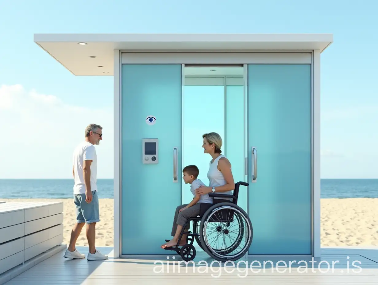 Woman-in-Wheelchair-with-Child-Entering-Accessible-Beachfront-Restroom