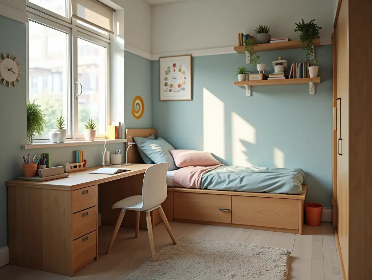 student desk in bedroom of elementary school student