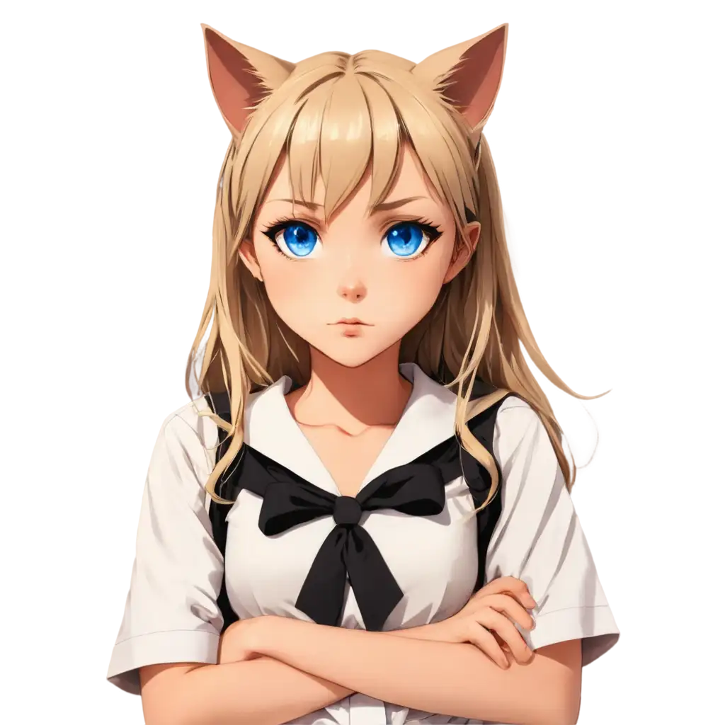 Sad-Anime-Catgirl-PNG-Image-Upper-Body-Blond-Hair-Blue-Eyes-Emotional-Expression