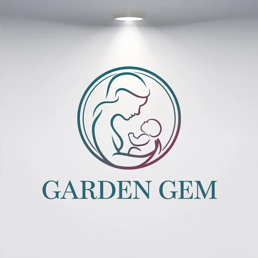 LOGO Design for Garden Gem Teal and Burgundy Mother and Baby Silhouette with Elegant Minimalist Style