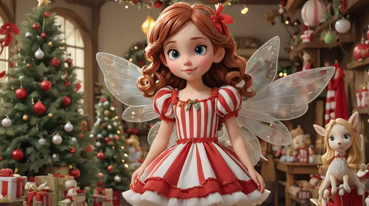 Christmas Fairy in Red and White Dress at Christmas Shop