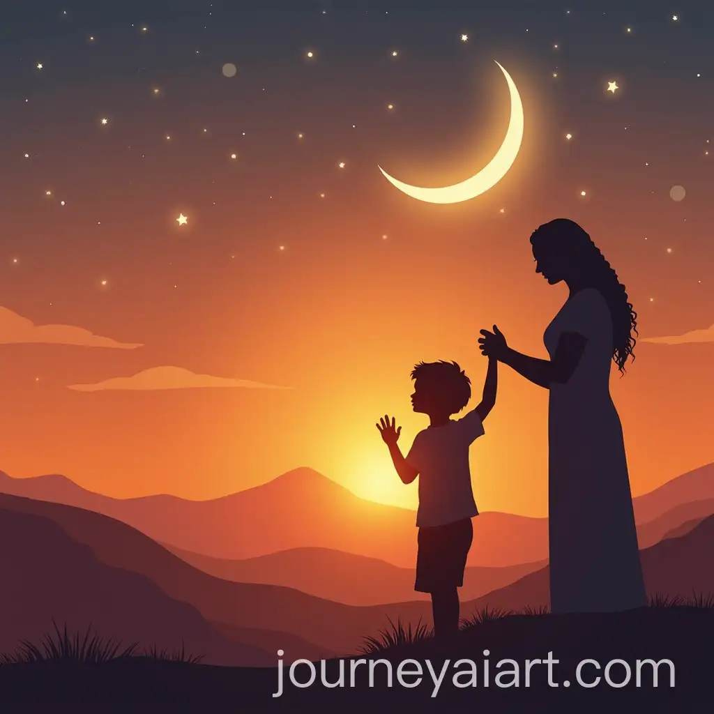 Boy-and-Mother-Praying-Together-at-Sunset-with-Crescent-MoonAI-Art-Prompt-Expansion