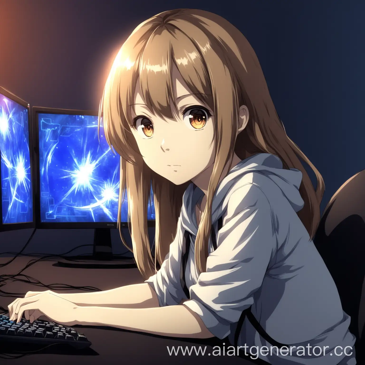 Anime-Girl-Playing-Video-Game-on-Computer-Screen