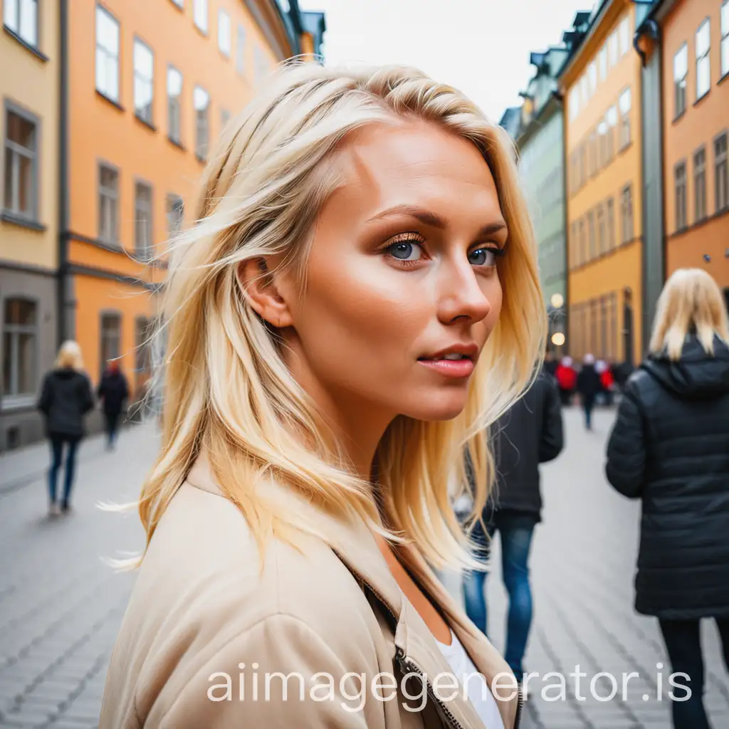 Blonde-Woman-Walking-in-the-Streets-of-Stockholm-on-a-Sunny-Day