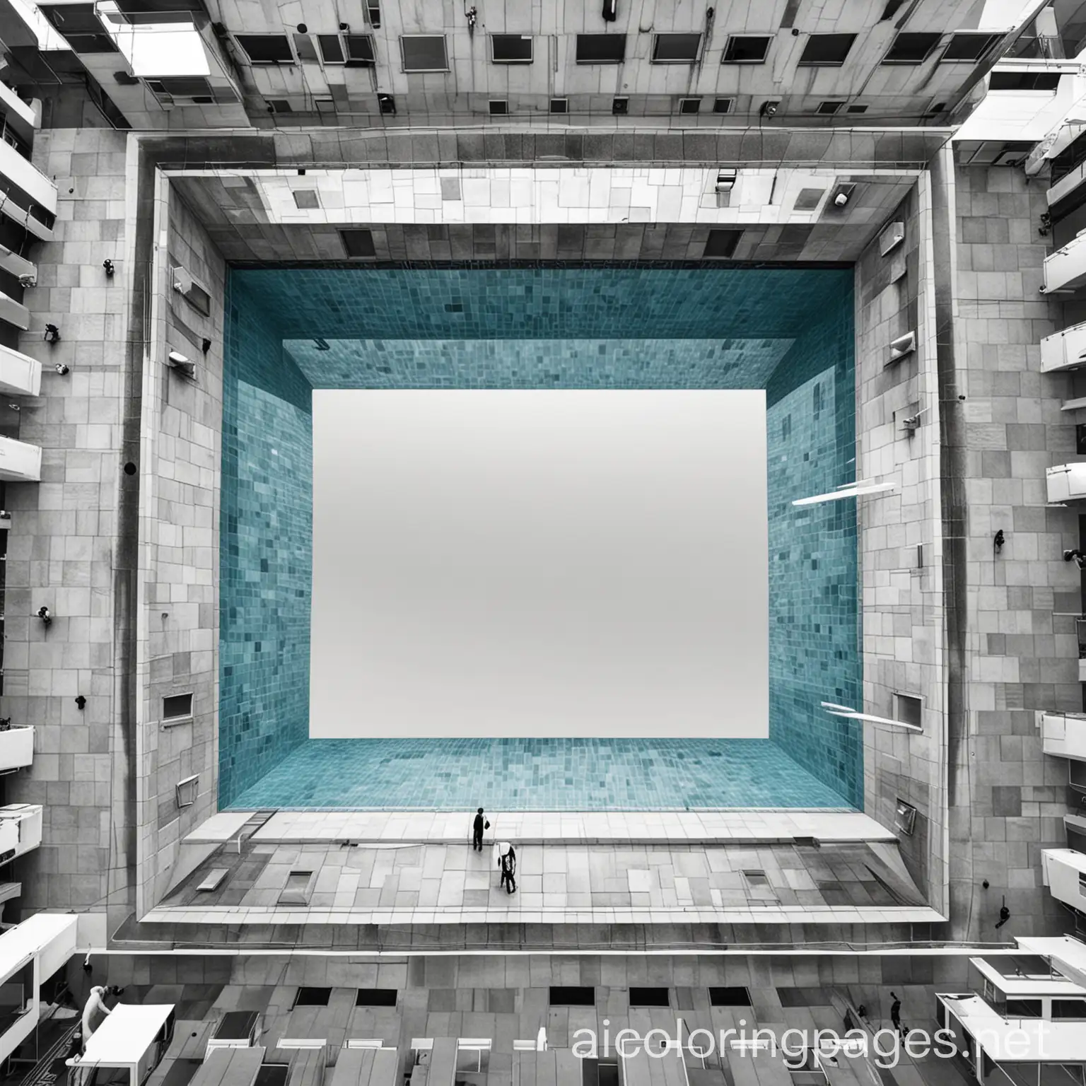 Modern-City-Square-Pool-with-Reflective-Mirror-Surface-in-Black-and-White-Line-Art