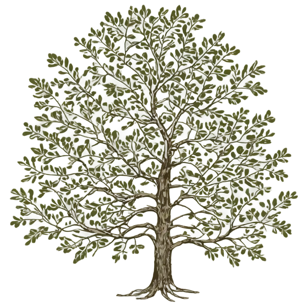 Vintage-Family-Tree-PNG-with-Long-Roots-and-Olive-Green-Leaves-for-Ancestry-Displays