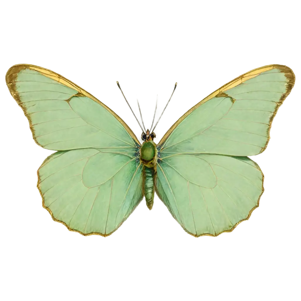 Light-Green-Butterfly-with-Golden-Border-and-Veins-PNG-Perfect-for-Web-and-Graphic-Design