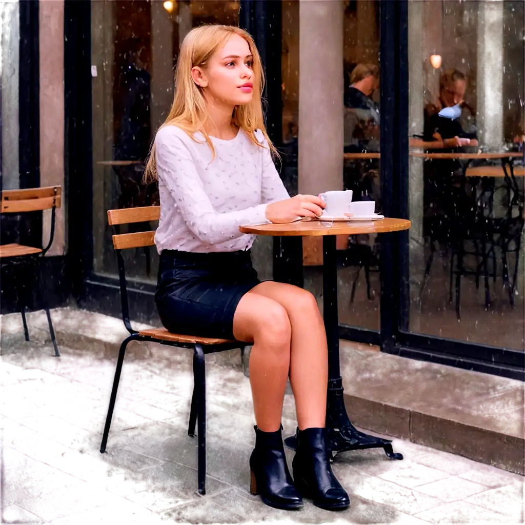 A-Beautiful-Girl-with-Golden-Hair-in-a-Rainy-Cafe-HighQuality-PNG-Image