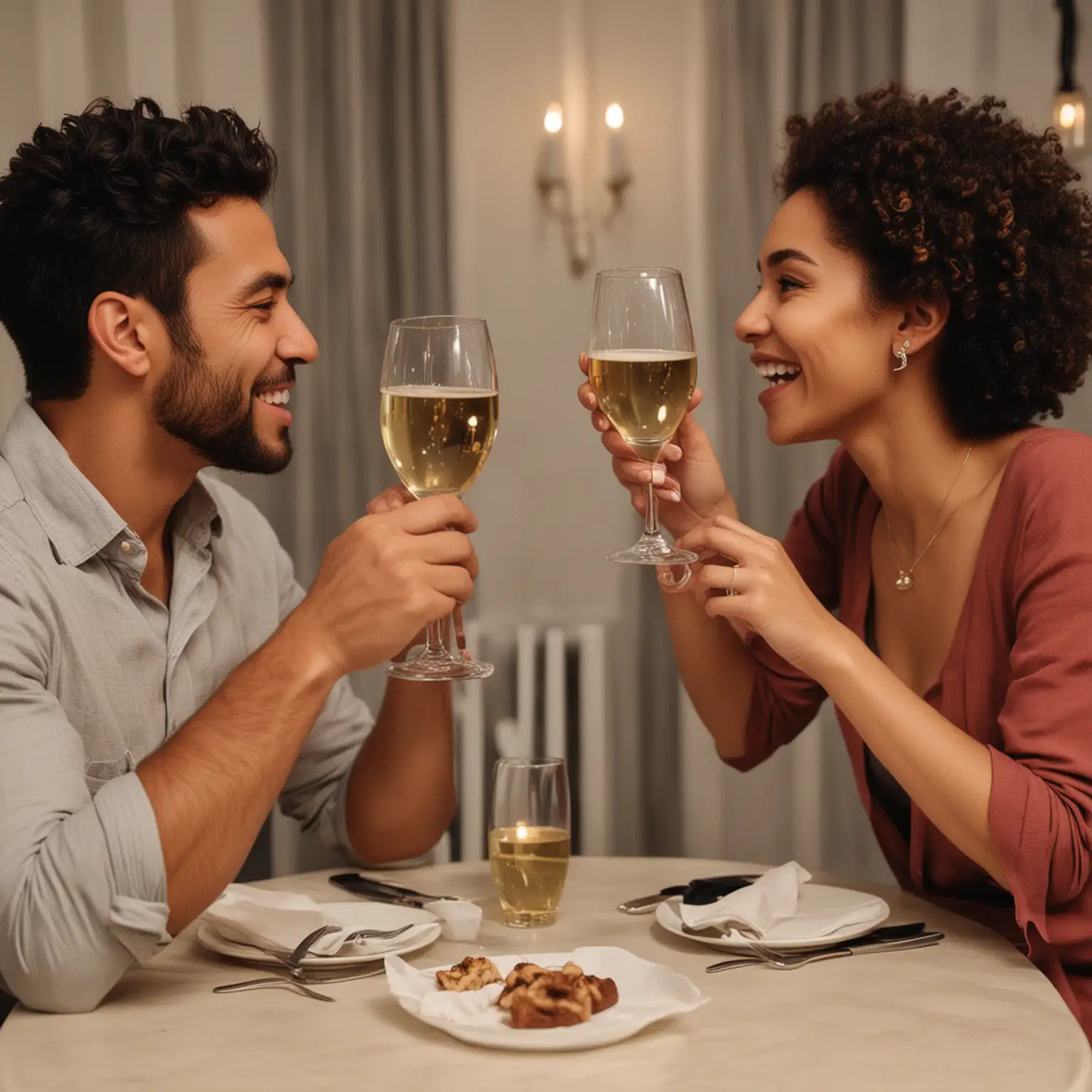 Mixed Couple Toasting at Date Night