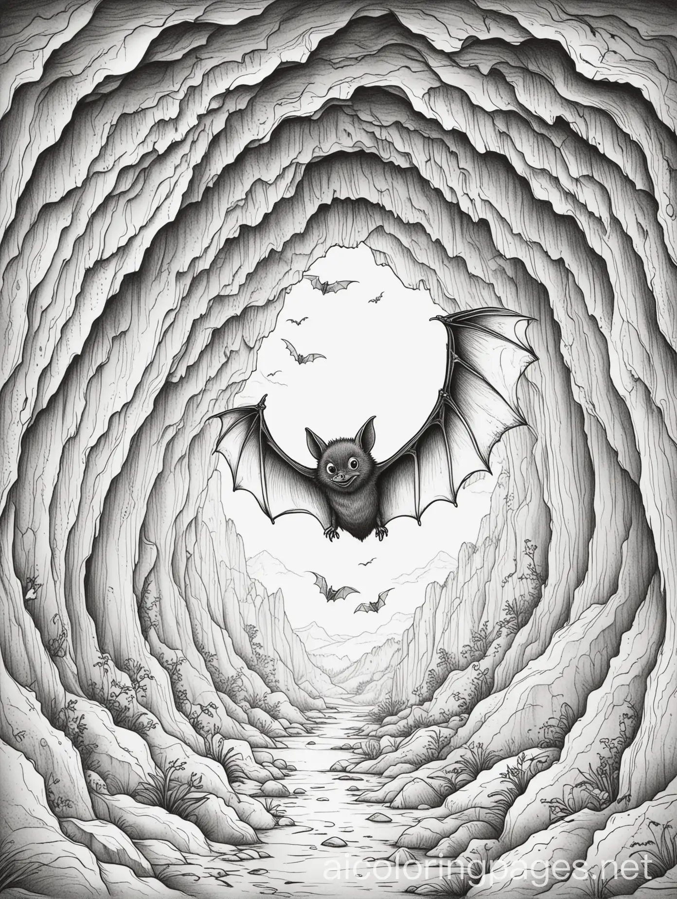 HandDrawn-Sketch-of-a-Bright-Cave-with-Bats-Coloring-Page-for-Kids