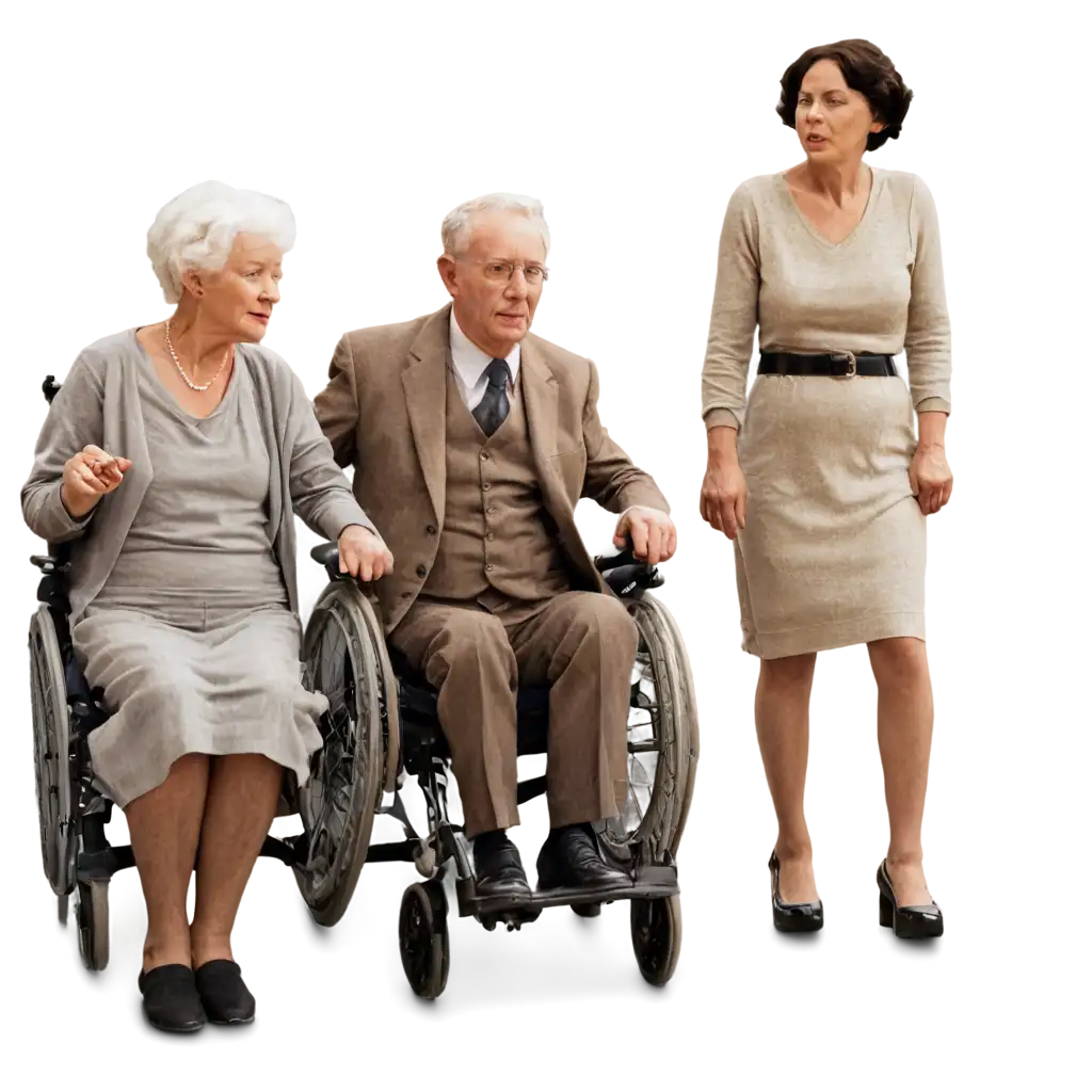 Unique-PNG-Illustration-of-an-Elderly-Gentleman-in-a-Wheelchair-with-Two-Ladies-Capturing-Lifes-Moments