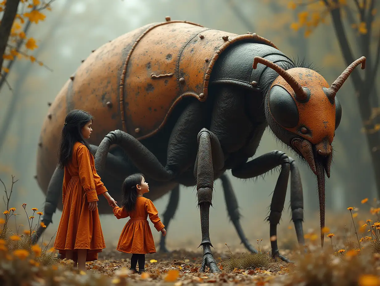 Ki-Fantasy-Family,Man,Woman, and Children, giant ANT face