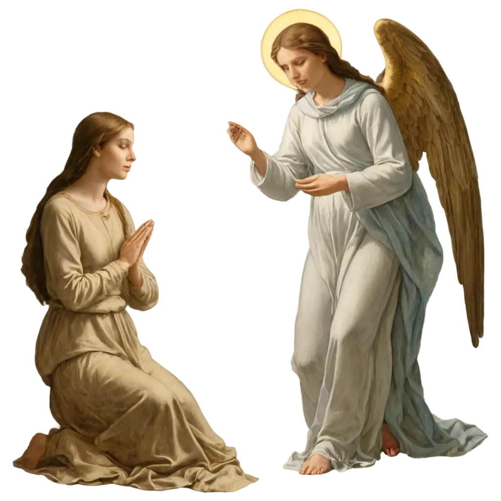 Serene-Depiction-of-Virgin-Mary-and-Angel-Gabriel-PNG-Image-Annunciation-with-Divine-Light