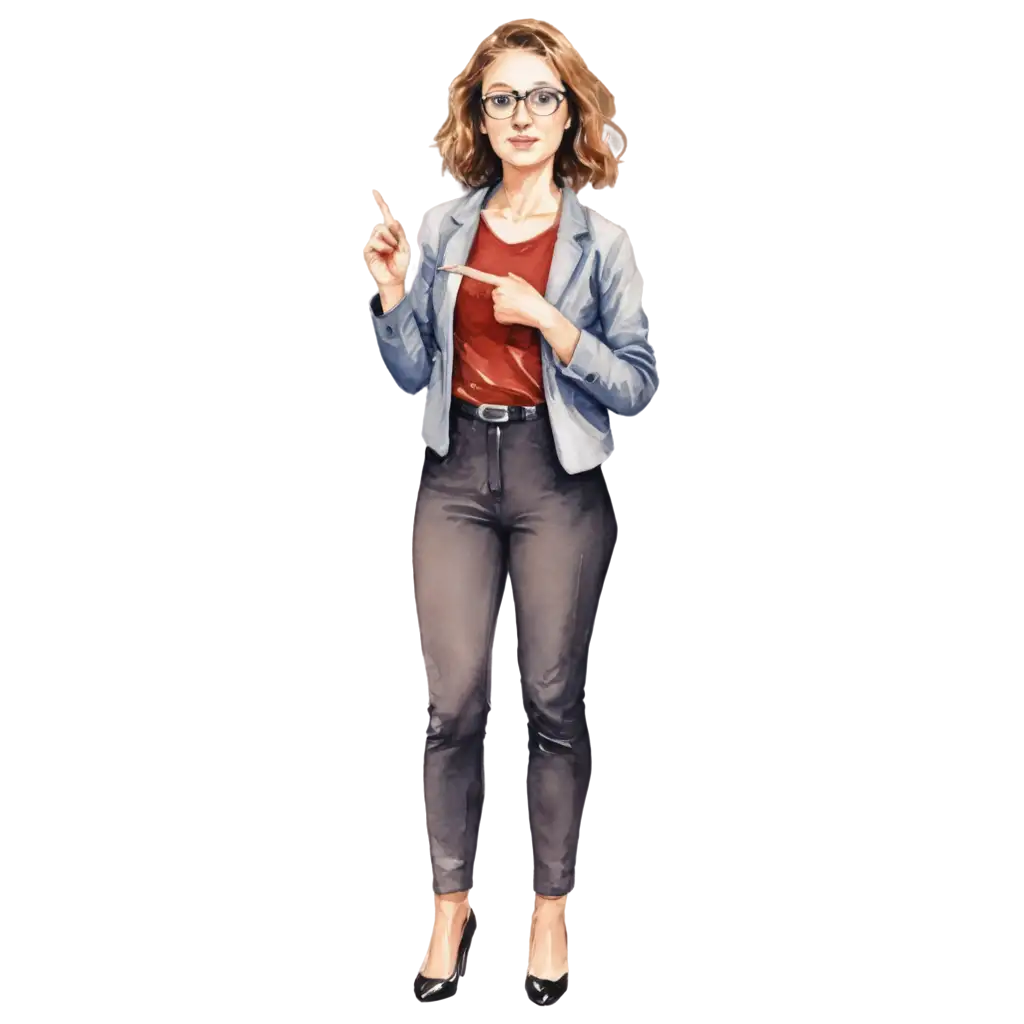 Female-Teacher-Pointing-PNG-Image-Watercolor-Illustration