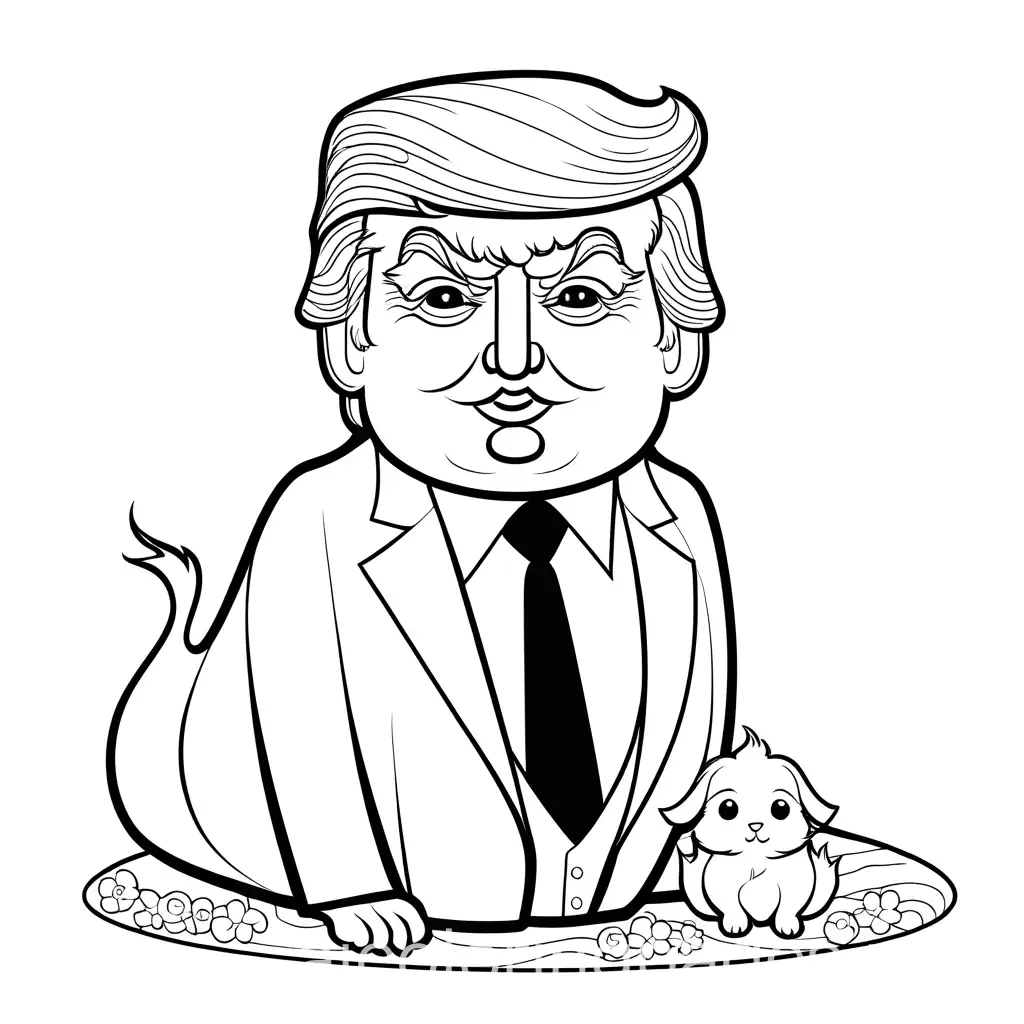 Donald Trump pets, Coloring Page, black and white, line art, white background, Simplicity, Ample White Space