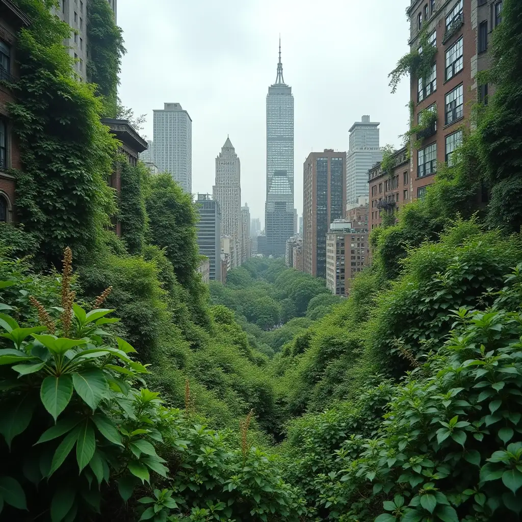 New York City Overgrown Panoramic View of Nature Reclaiming Urban Landscape