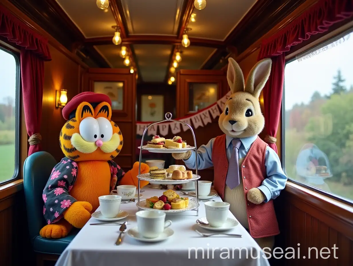 Luxurious Birthday Celebration on Train Carriage with Garfield and Peter Rabbit