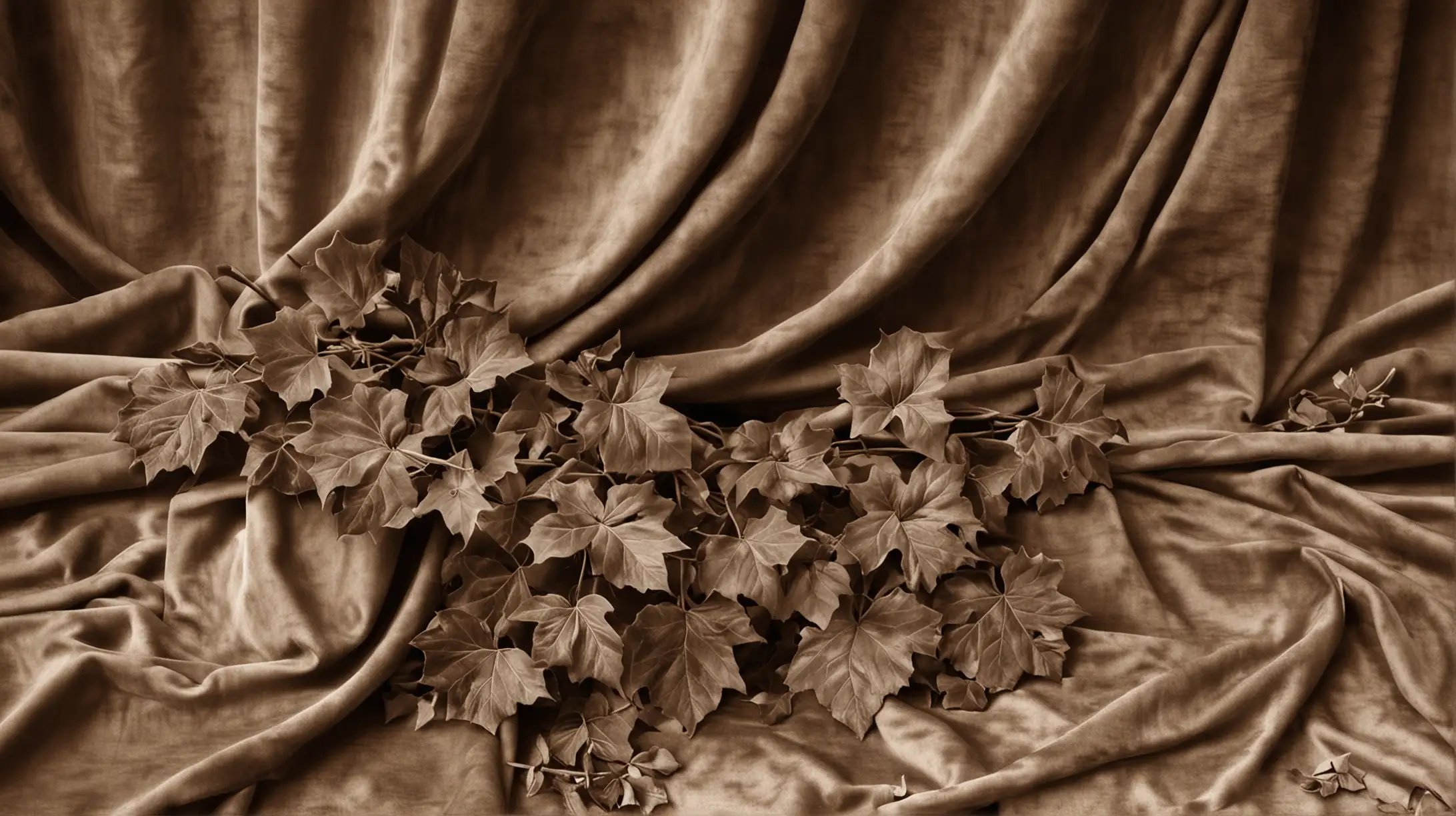 SepiaToned Ivy and Draped Velvet Fabric Background