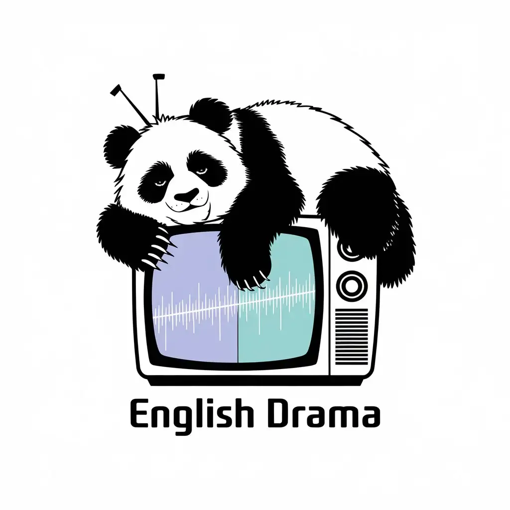 LOGO Design For English Drama Playful Panda on Vintage Television Set