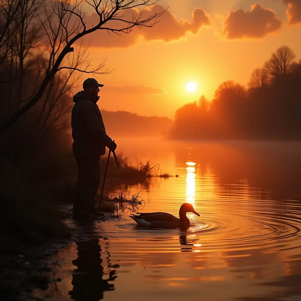 Romantic Sunrise Duck Hunting on a Serene River