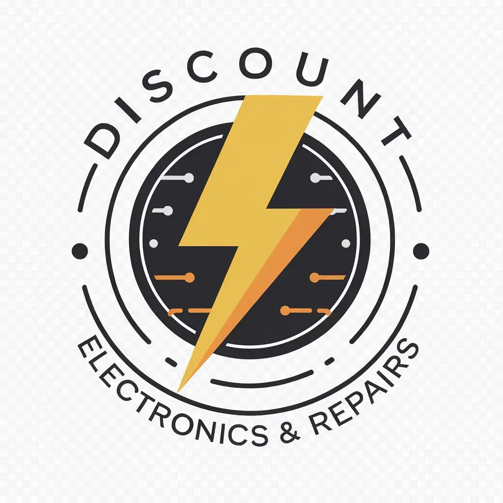 A logo for an electric supply company called Discount Electronics & Repairs. Modern looking. Transparent background.