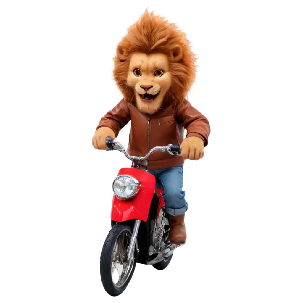 A lion is riding a motorcycle,